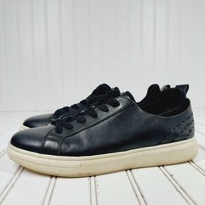 Boutique Black Leather Slip On Lace Up Athleisure Running Sneakers K966